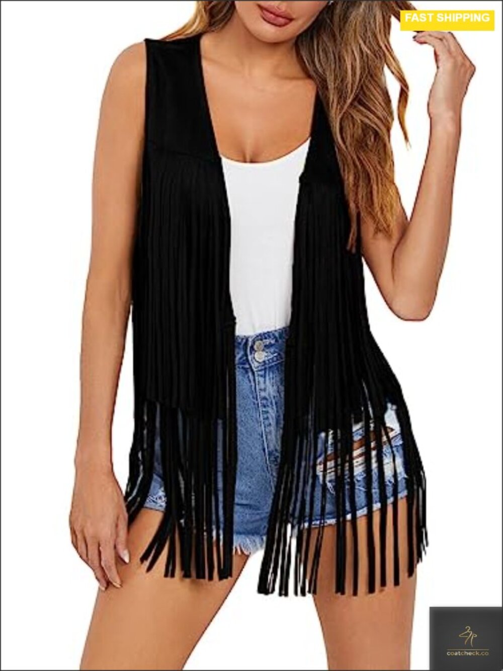 Faux Suede Fringe Vest 70s Hippie Sleeveless Cowgirl Western Tassel Crop